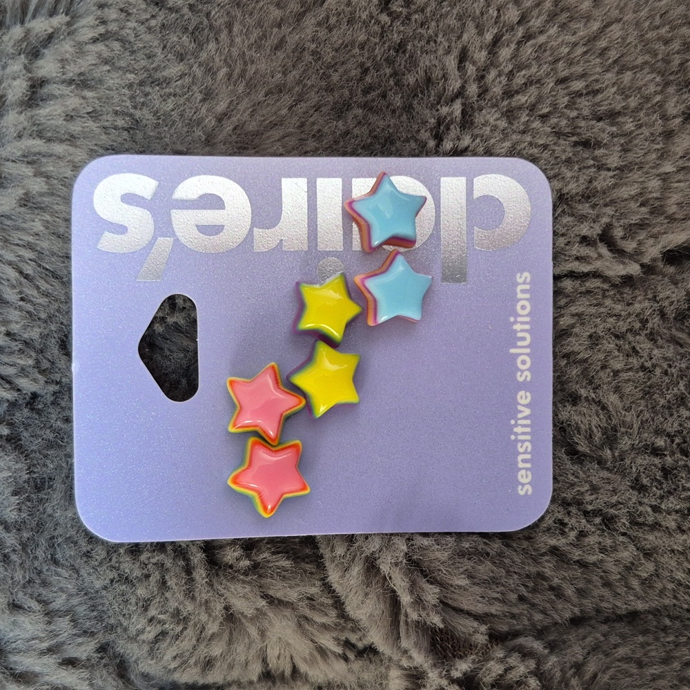 Claire's Sensitive Solutions Multicoloured Star Earrings Trio, New With Tags